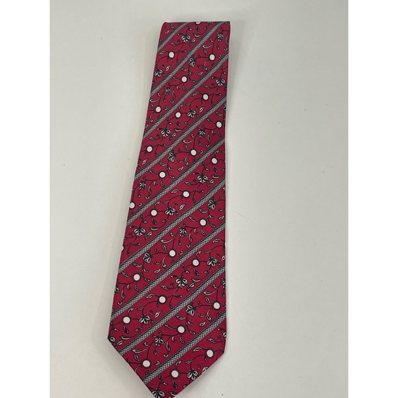 VAKKO Red Floral Silk Tie With White Accents Made In Italy - Picture 5 of 5